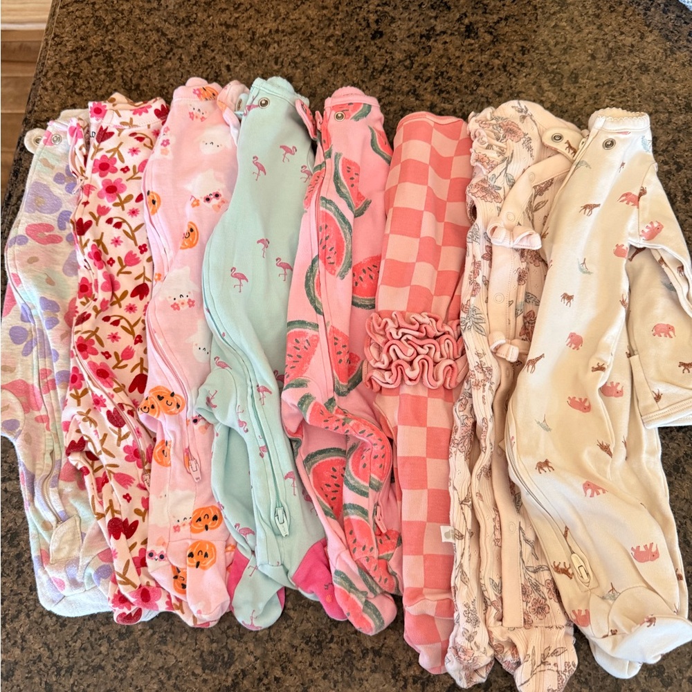 Baby girl size 0-3 months sleepers - bundle of 8